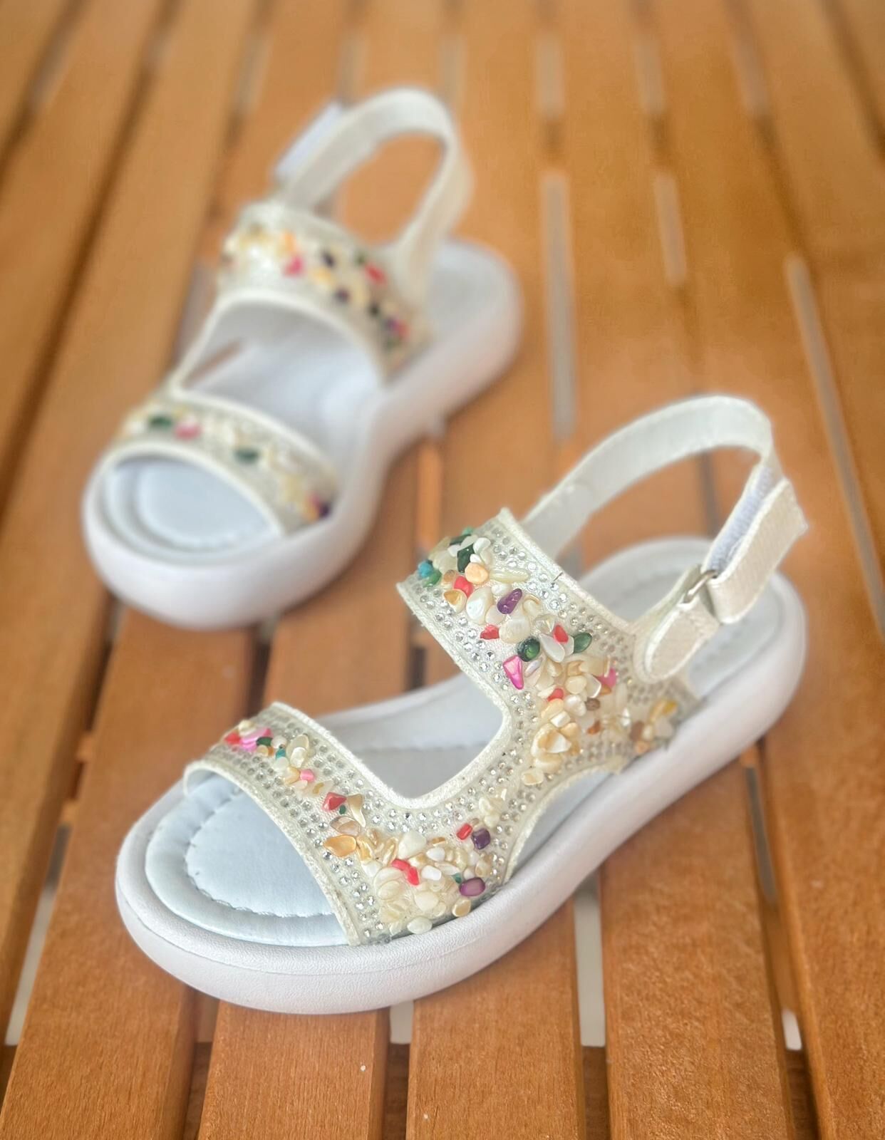 Süslü Kız Çocuk Sandalet, Çocuk Bantlı Sandalet, Kız Çocuk Yazlık Ayakkabı